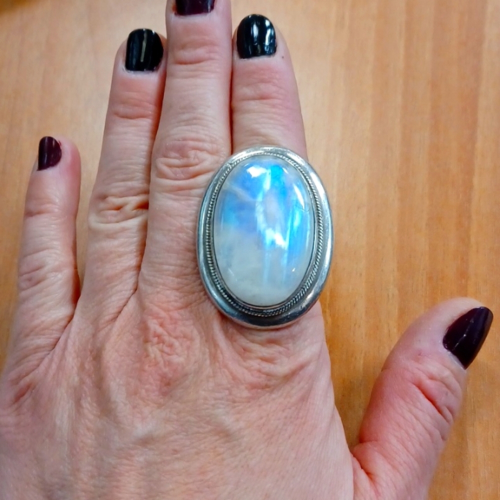 Sterling silver large moonstone ring